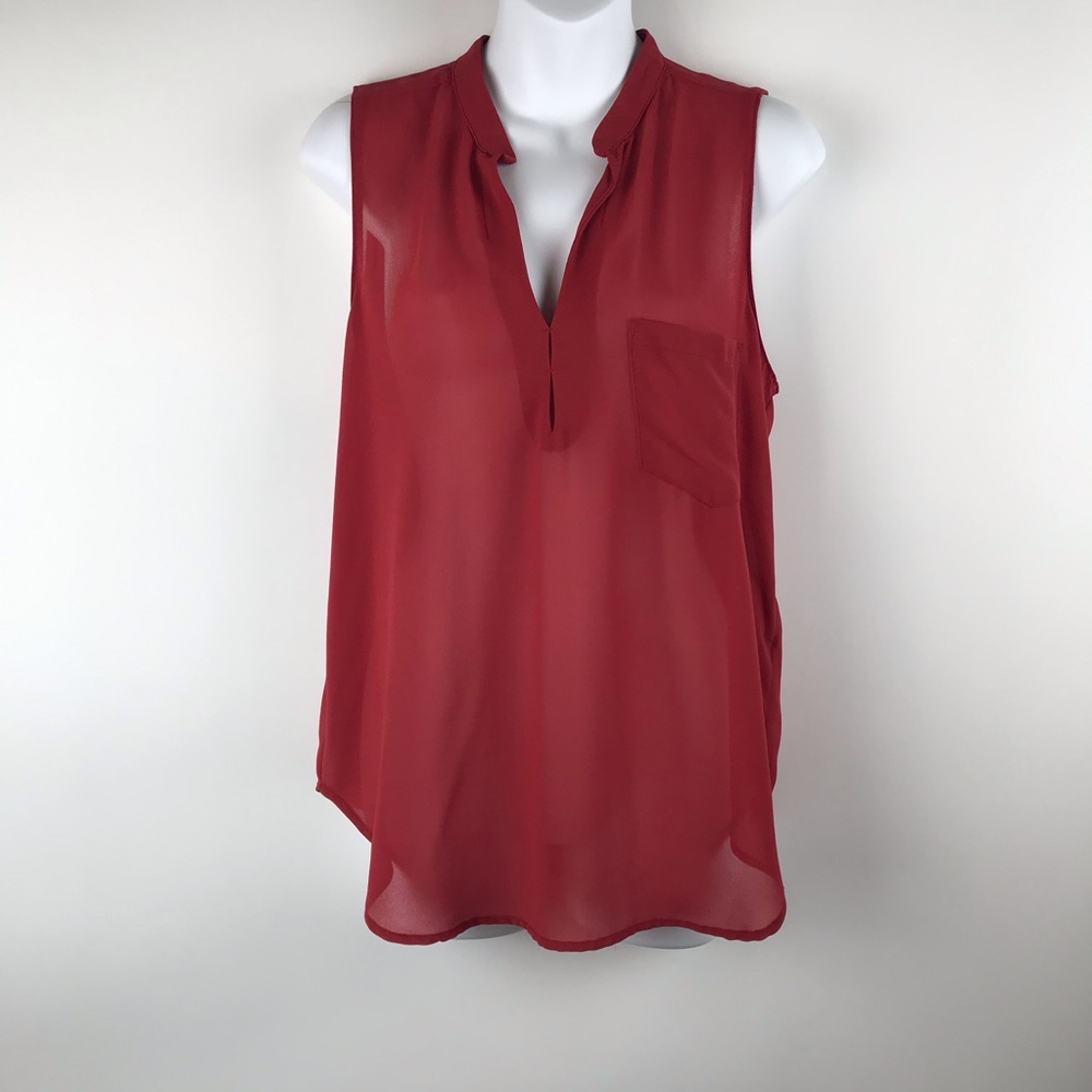 sleeveless sheer see through women’s button down blouse small